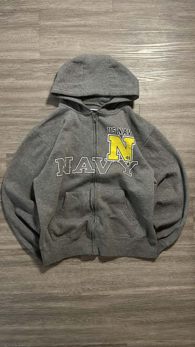 Vintage JanSport US Navy Naval Academy Zip-Up Hoodie Grey Medium